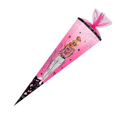 Schultüte BARBIE VIBES 85 cm 6-eckig Zuckertüte mit Glitzer-Borte und Tüll