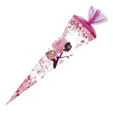 Schultüte Blumenfee mit Spitzenschutz Tüll 85 cm 6-eckig Zuckertüte Fantasy rosa weiß