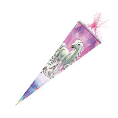 Schultüte Einhorn Märchenwald Einhörner Zuckertüte rosa 6-eckig 85 cm Borte Glitzer