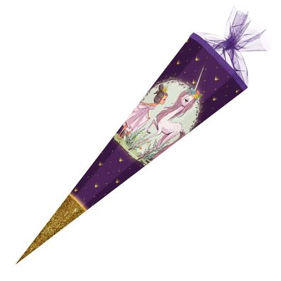 Schultüte Zuckertüte Einhorn-prinzessin Pferd 6-eckig 85 cm Glitzer mit Spitzenschutz