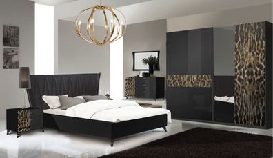 Schlafzimmer Set Savana 4-teilig Schwarz/Leopard