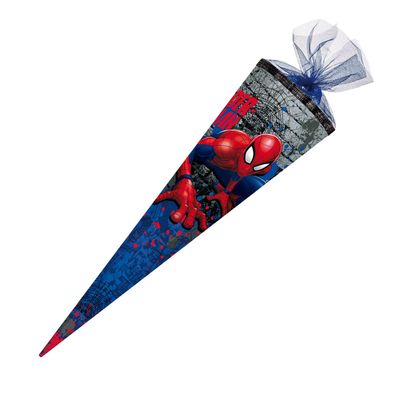 Schultüte Spider-Man Zuckertüte Spiderman blau 6-eckig 85 cm mit Tüllverschluss Borte