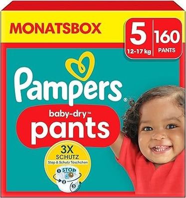 Pampers Baby-Dry Pants Größe 5 (12-17kg), 160 Stück, Junior, Monatsbox, Auslaufschutz