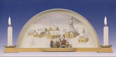 Schwibbogen Weihnachtmann mit Kinder braunes Bild und el. HB BxH 33x14cm NEU Lic