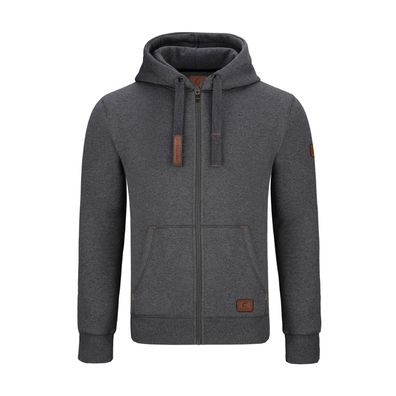 Warme Gymamba Sweatjacke Herren mit Lederpatches und Kapuze dunkelgrau