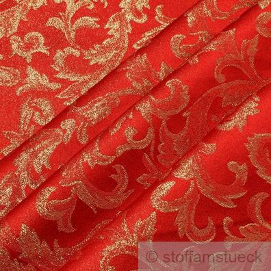 Stoff Polyester Jacquard Ornament rot gold Lurex Goldbrokat Barock Rokoko 280 cm