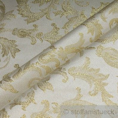 Stoff Polyester Jacquard Ornament ecru gold Lurex Goldbrokat Barock Rokoko 280