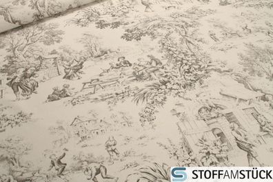 Stoff Baumwolle Rips Toile de Jouy Dorf beige braun Dorfcharakter