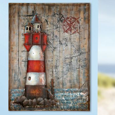 Gilde Bild "Leuchtturm" auf Holz Kunstobjekt "Gilde Gallery" Handarbeit H: 100 cm