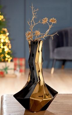 Gilde Vase "Canto" schwarz/goldfarben H: 25.50 cm B: 17 cm T: 17cm 47259