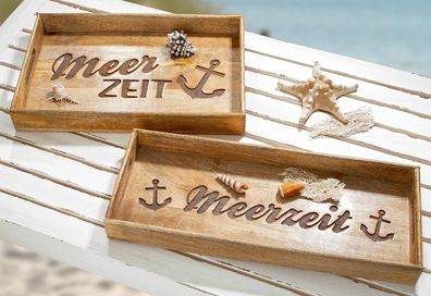 Gilde Deko Tablett "Meerzeit" aus Mangoholz, schmal nicht für Lebensmittel geeigne