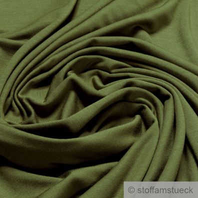 0,5 Meter Stoff Bambus Elastan Single Jersey khaki atmungsaktiv knitterarm oliv