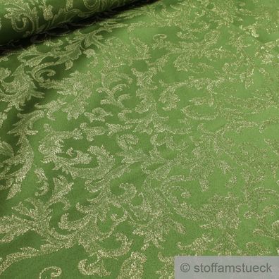 Stoff Polyester Jacquard Ornament grün gold Lurex Goldbrokat Barock Rokoko 280