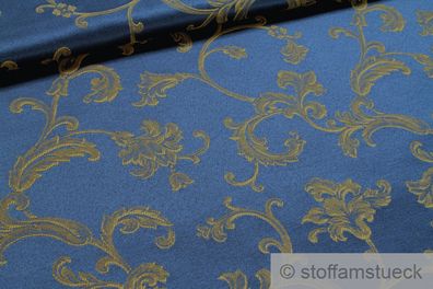 Stoff Baumwolle Polyester Jacquard marine Ranke gold 280 cm breit