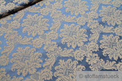 Stoff Baumwolle Polyester Jacquard marine Ornament gold 280 cm breit