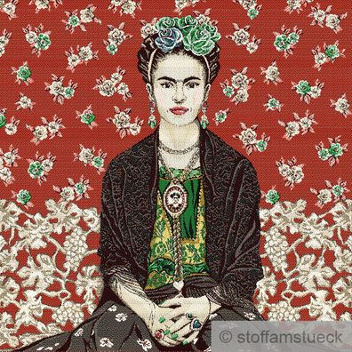 Stoff Kissen Panel Polyester Baumwolle Gobelin rot Portrait Carmen 50 x 50 cm