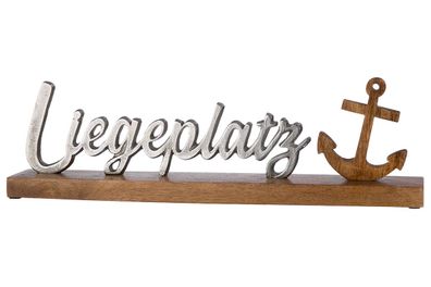 Gilde Schriftzug "Liegeplatz" silberfarben Anker und Base aus Mangoholz H: 15 cm