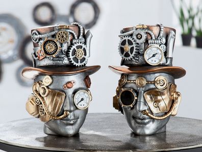 Gilde Skulptur "Steampunk Female" Kunstharz silberfarben 37152