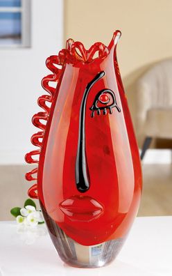 Gilde GlasArt Designvase Clear "Red Vista" rot/schwarz/klar, durchgefärbt & mundge