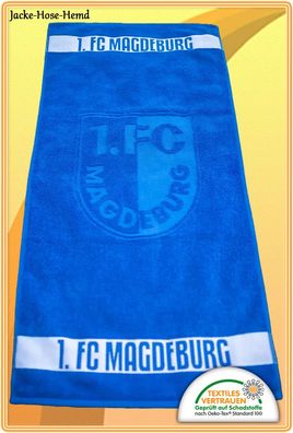 Handtuch 1. FC Magdeburg Frottetuch Blau Weiß Logo EINMAL IMMER Gr: 50x100cm NEU