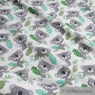 0,5 Meter Stoff Kinderstoff Baumwolle Elastan Single Jersey off-white Koala