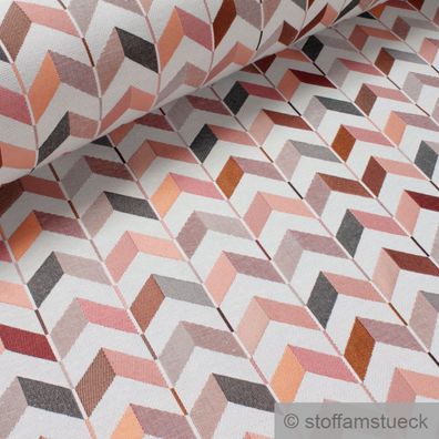 Stoff Polyester Baumwolle Gobelin ecru Zickzack lachs terracotta blickdicht