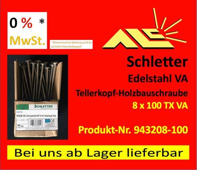 Schletter 943208-100, 8x100 TX VA, Tellerkopf, Fachhandelsrechnung mit 0% MwSt