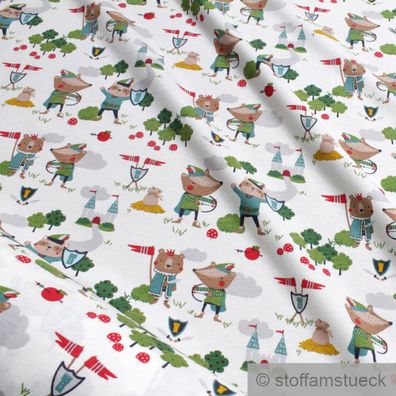 0,5 Meter Kinderstoff Baumwolle Elastan Single Jersey off-white Robin Hood Burg