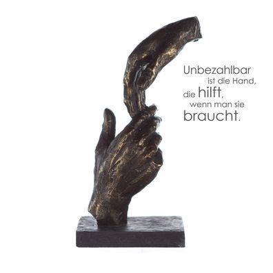 Casablanca Skulptur "Two Hands" Poly bronzefarbene Hände graue Basis mit Spruchanh