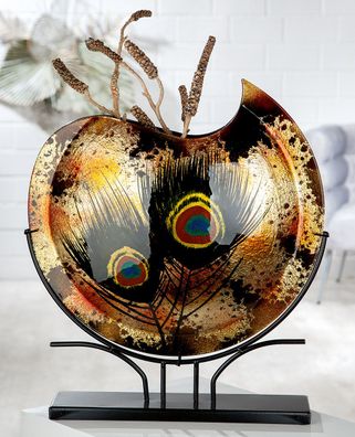 Gilde GlasArt Dekovase rund "Peacock" Glas braun, goldfarben, schwarz 39919