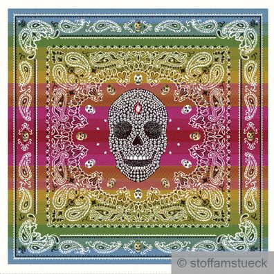 Stoff Kissen Panel Polyester Baumwolle Gobelin blau pink Totenkopf 50 x 50 cm