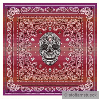 Stoff Kissen Panel Polyester Baumwolle Gobelin lila rosa Totenkopf 50 x 50 cm