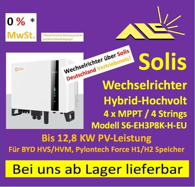 S6-EH3P8K-H-EU Solis HV-Hybrid Wechselrichter + 3Ph-Sensor, Echnung mit 0% MwSt