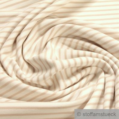 0,5 Meter Stoff Baumwolle Elastan Single Jersey Streifen off-white beige dehnbar