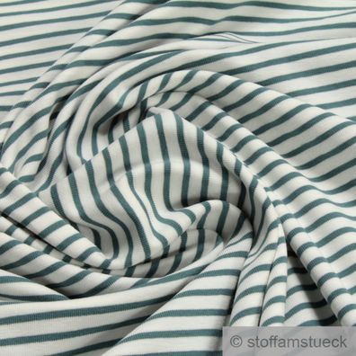 0,5 Meter Stoff Baumwolle Elastan Single Jersey Streifen off-white mint dehnbar