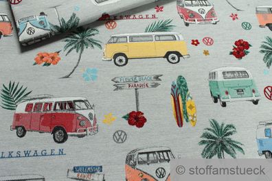 Stoff Polyester Polyacryl Baumwolle Jacquard hellgrau VW Bulli Kultauto