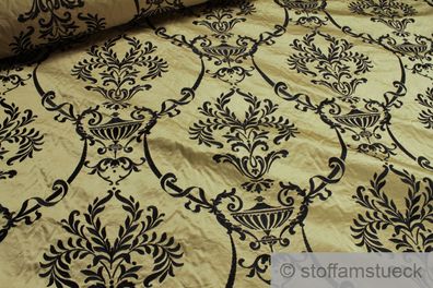 Stoff Baumwolle Seide Satin gold Stickerei Ornament schwarz JAB Soleil Bleu