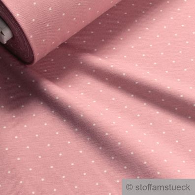 0,5 Meter Stoff Baumwolle Elastan Single Jersey Punkte rosa weiß dehnbar weich