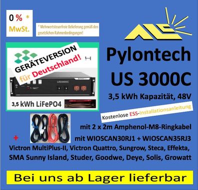 Pylontech US3000C Speicher 3,5 kWh einschl. 2m Amphenolkabel Rechnung m. 0% MwSt