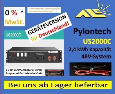 Pylontech US2000C Batterie-Einheit 48V 2,4kWh inkl. 2x2m, Rechnung mit 0% MwSt