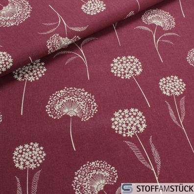 Stoff Baumwolle Polyester Rips bordeaux Pusteblume Leinenoptik dunkelrot