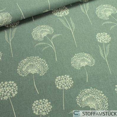 Stoff Baumwolle Polyester Rips oliv Pusteblume Leinenoptik khaki