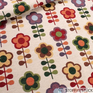 Stoff Baumwolle Polyester Gobelin natur Prilblume bunt Decke Kissenbezug