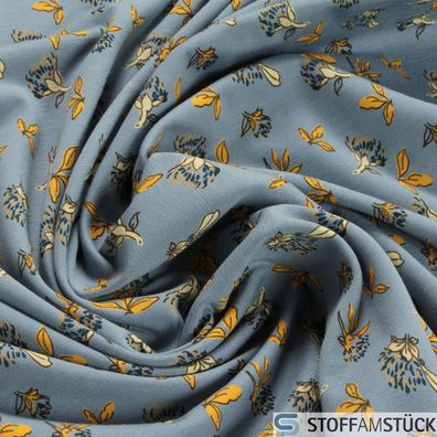 Stoff Baumwolle Elastan Single Jersey jeansblau Blume dehnbar weich Blümchen