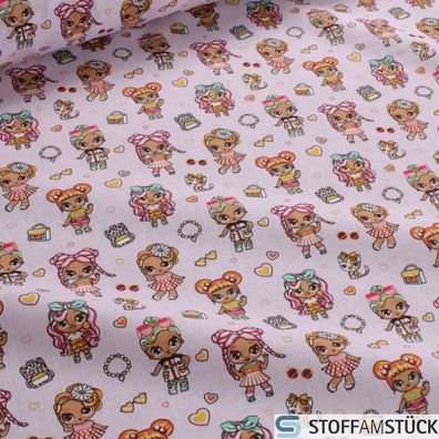 Stoff Kinderstoff Baumwolle rosa L.O.L. Puppe Baumwollstoff ungeheuerliche Puppe