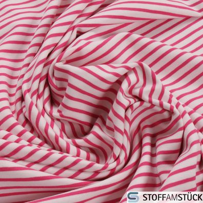 0,5 Meter Baumwolle Elastan Single Jersey Streifen off-white pink dehnbar weich