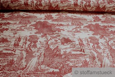 Stoff Baumwolle Rips Toile de Jouy Schloß beige bordeaux Schloßpark