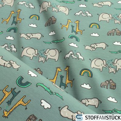 0,5 Meter Stoff Kinderstoff Baumwolle Elastan Single Jersey mint Elefant & Co