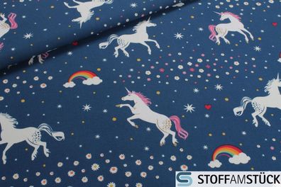 Stoff Baumwolle Polyester Rips marine Einhorn Glow in the dark Leinenoptik