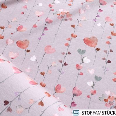 0,5 Meter Stoff Baumwolle Elastan Single Jersey nude Herzchen Blume dehnbar